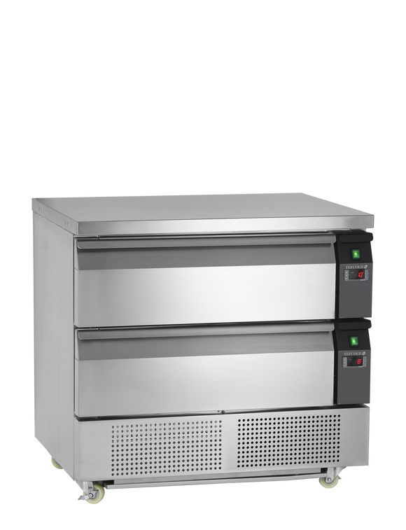 Sertar frigorific sub blat inox UD, 102 l, 2 uși Tefcold – unitate frigorifică cu sertare sub blat pentru bucătărie profesională