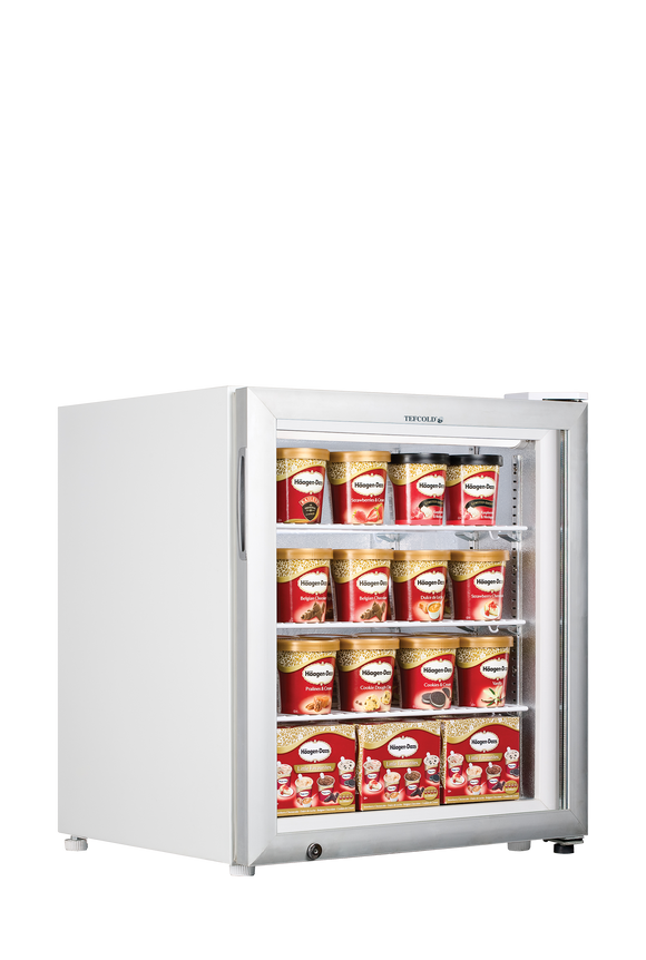 Congelator vertical usa sticla UF100G vedere laterala Tefcold – congelator vertical cu usa sticla pentru expunere produse congelate