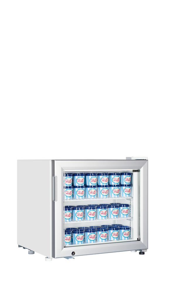 Congelator vertical usa sticla alb UF50G vedere laterala Tefcold – congelator vertical cu usa sticla pentru expunere produse congelate