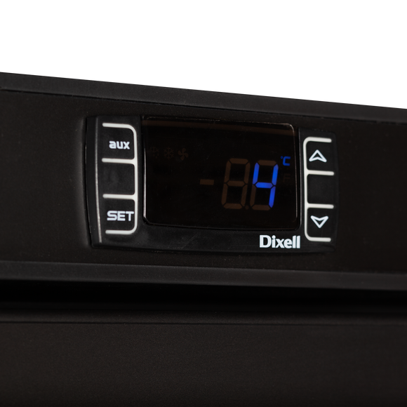 Vitrina congelare negru, 340 l, -24-10C, 1 ușă de sticla, racire ventilat, iluminare LED, putere 0.3 kW, clasa energetica C