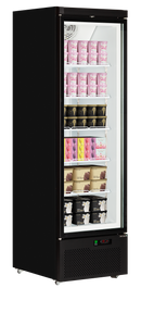 Vitrina congelare negru, 390 l,-18-22C, 1 usa din sticla, racire ventilat, iluminare LED, puetere 0.6 kW, clasa energetica C