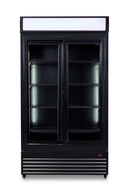Vitrina frigorifica verticala, 780 Litri, racire ventilata, iluminare LED, culoare neagra, 2 usi culisante