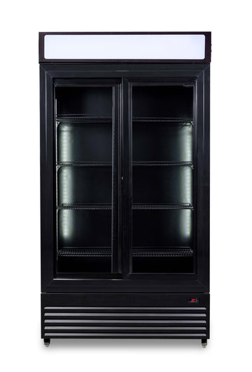 Vitrina frigorifica verticala, 780 Litri, racire ventilata, iluminare LED, culoare neagra, 2 usi culisante