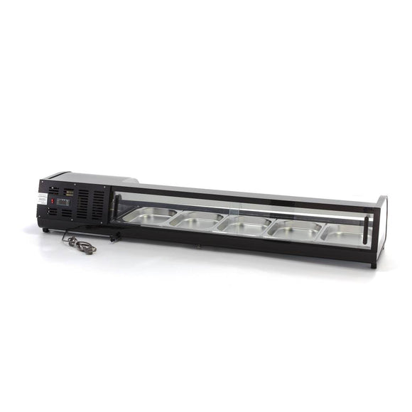 Vitrina refrigerata pentru sushi tapas, 0C 12C, cu 5 cuve GN 12, iluminare LED, racire statica