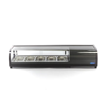 Vitrina refrigerata pentru sushi tapas, 0C 12C, cu 5 cuve GN 13, iluminare LED, racire statica