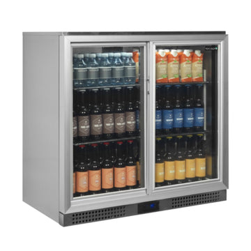 Vitrina bar 2 usi, inox, clasa energetica A Tefcold – vitrină back bar pentru bar și restaurant, răcire băuturi