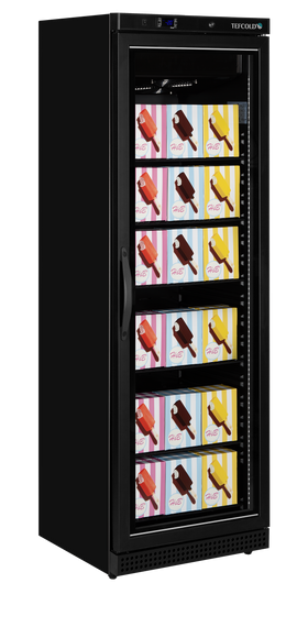 Vitrina congelare negru, 340 l, -24-10C, 1 ușă de sticla, racire ventilat, iluminare LED, putere 0.3 kW, clasa energetica C