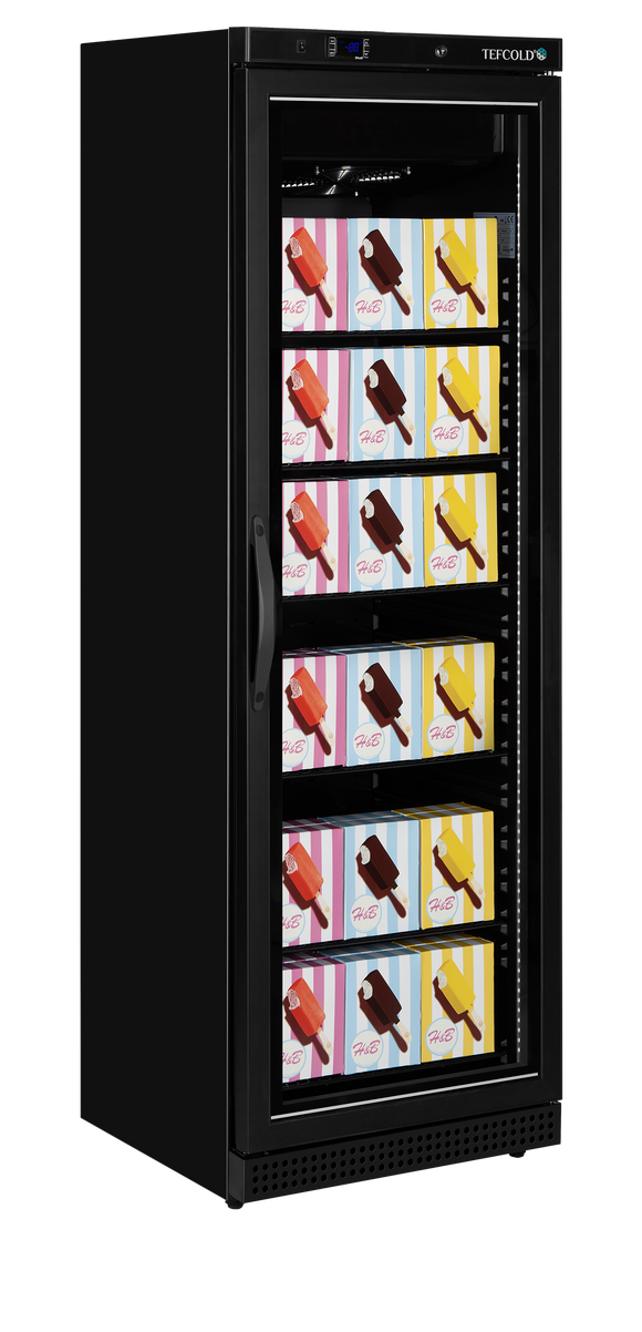 Vitrina congelare negru, 340 l, -24-10C, 1 ușă de sticla, racire ventilat, iluminare LED, putere 0.3 kW, clasa energetica C