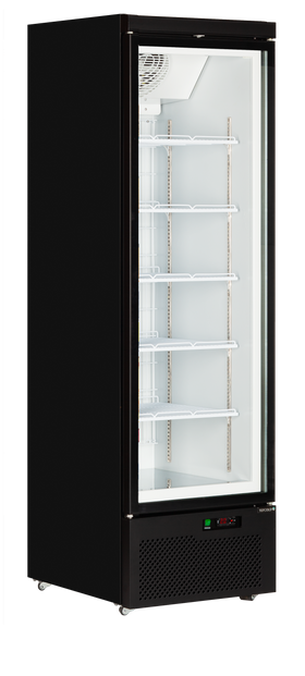 Vitrina congelare negru, 390 l,-18-22C, 1 usa din sticla, racire ventilat, iluminare LED, puetere 0.6 kW, clasa energetica C