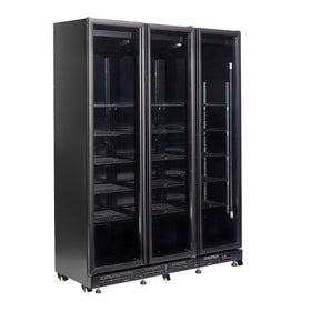 Vitrina frigorifica cu 3 usi, neagra, otel aluminiu, iluminare cu LED Latime mm 1600 Adancime mm