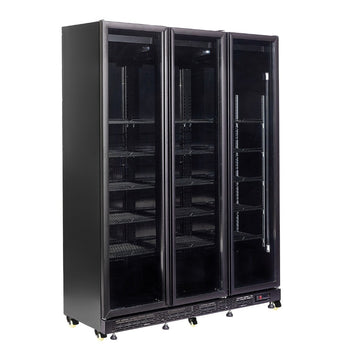 Vitrina frigorifica cu 3 usi, neagra, otel aluminiu, iluminare cu LED Latime mm 1600 Adancime mm