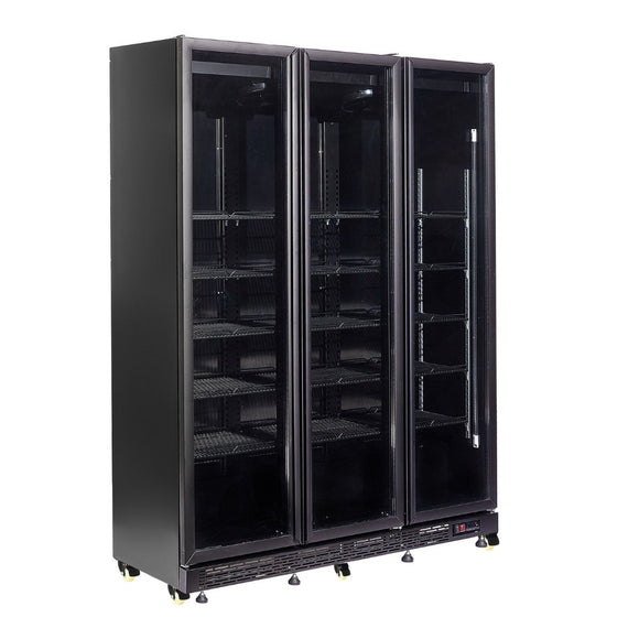 Vitrina frigorifica cu 3 usi, neagra, otel aluminiu, iluminare cu LED Latime mm 1600 Adancime mm
