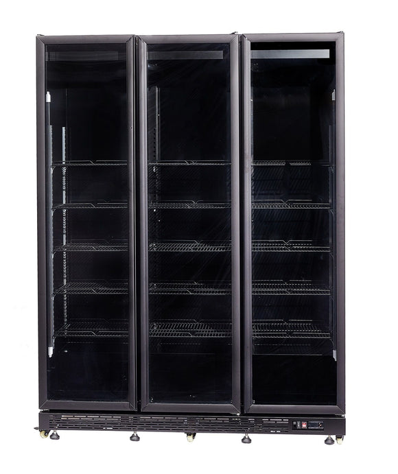 Vitrina frigorifica cu 3 usi, neagra, otel aluminiu, iluminare cu LED Latime mm 1600 Adancime mm