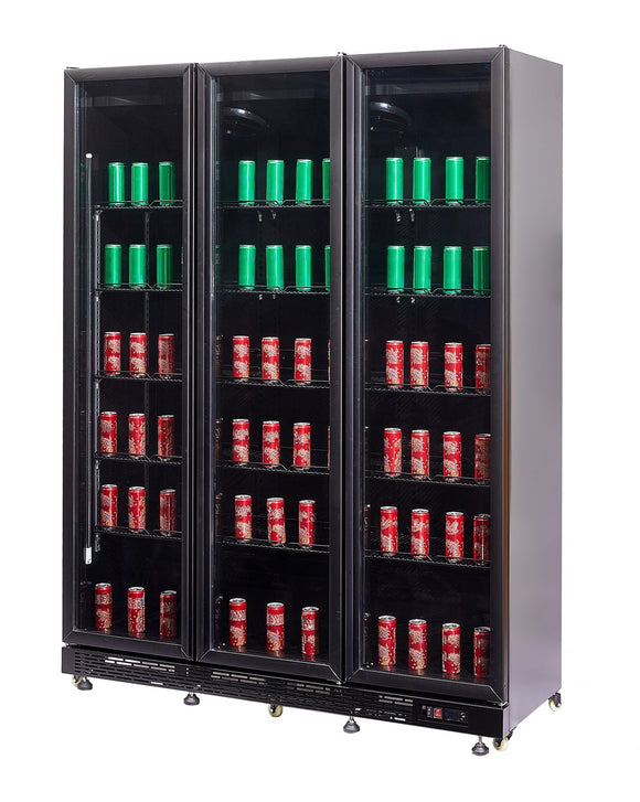 Vitrina frigorifica cu 3 usi, neagra, otel aluminiu, iluminare cu LED Latime mm 1600 Adancime mm