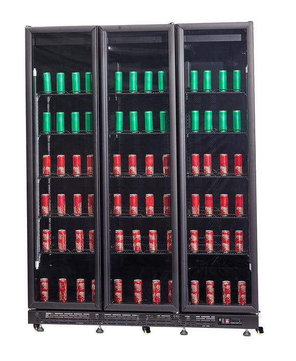 Vitrina frigorifica cu 3 usi, neagra, otel aluminiu, iluminare cu LED Latime mm 1600 Adancime mm