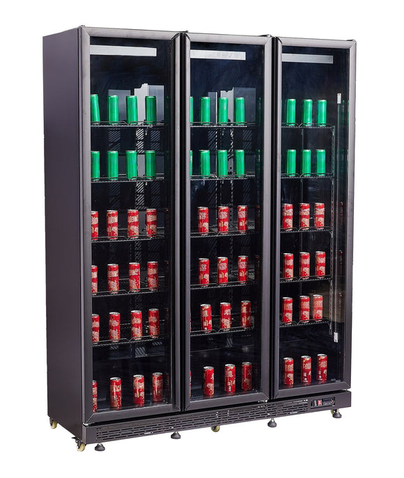 Vitrina frigorifica cu 3 usi, neagra, otel aluminiu, iluminare cu LED Latime mm 1600 Adancime mm