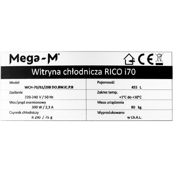 Vitrina frigorifica 1 usa 455L RICO i70 iluminare LED