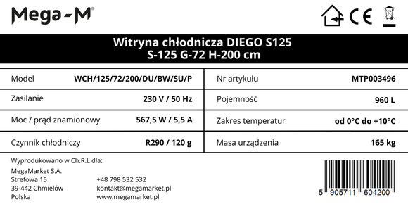Vitrina frigorifica 1-usa 150L DIEGO S40 Exclusive iluminare LED