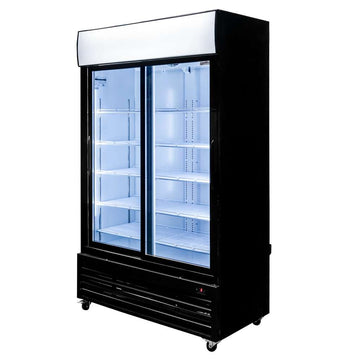 Vitrina frigorifica 2 usi 706L RICO i112 iluminare LED plafon superior publicitar iluminat usi glisante