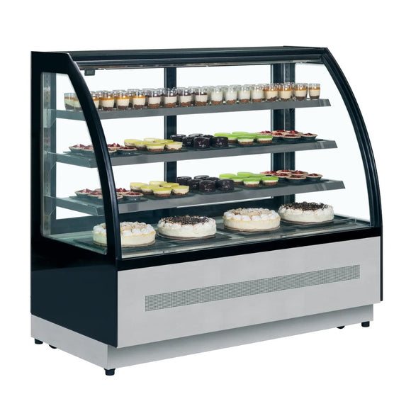 Vitrina orizontala cofetarie geam curbat, latime 150 cm, usi culisante Tefcold – vitrină frigorifică pentru cofetărie, patiserie și expunere produse fresh