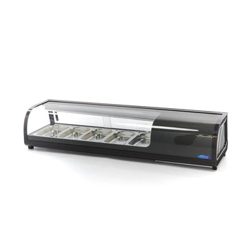 Vitrina refrigerata pentru sushi tapas, 0C 12C, cu 5 cuve GN 13, iluminare LED, racire statica