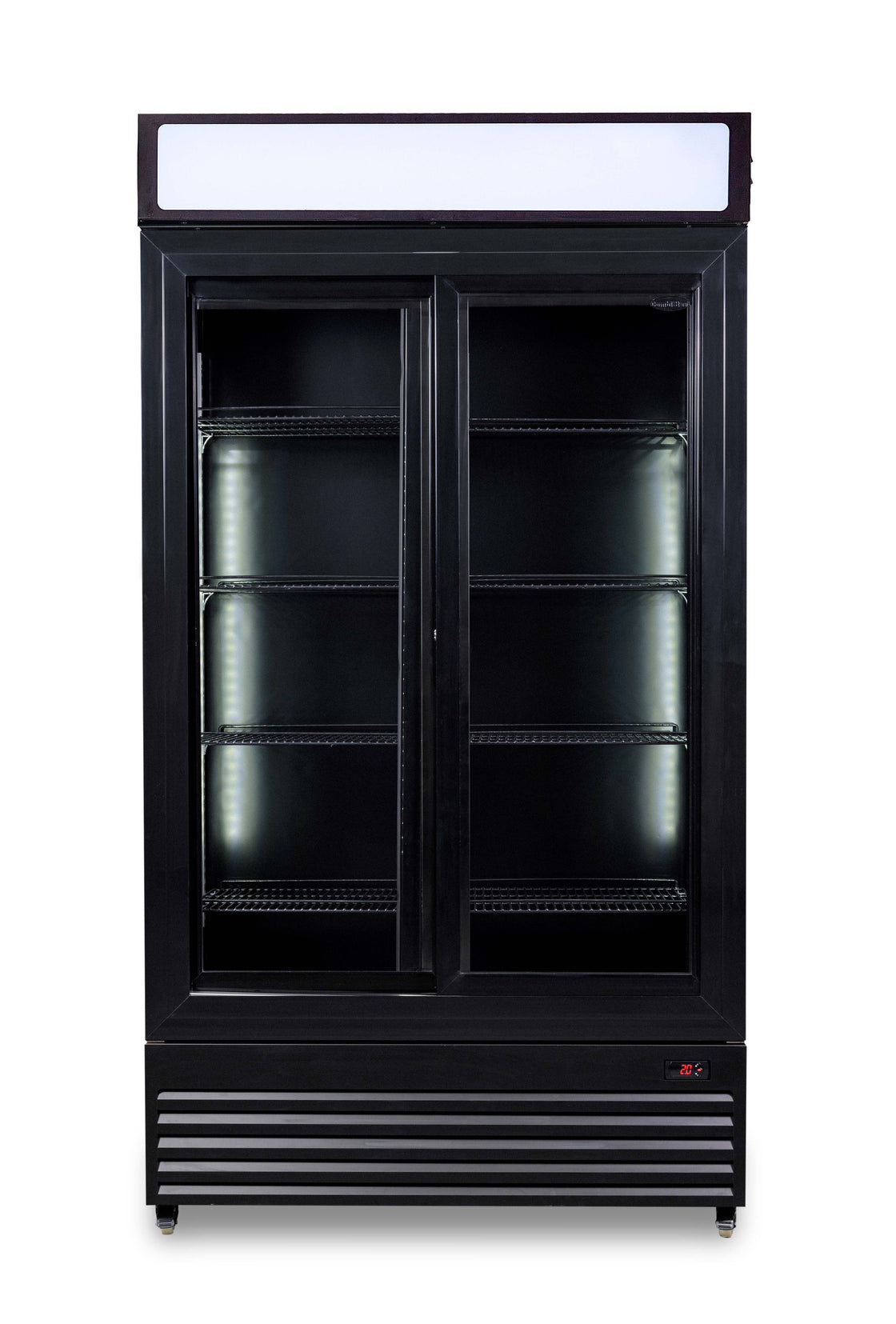 Vitrina frigorifica verticala, 780 Litri, racire ventilata, iluminare LED, culoare neagra, 2 usi culisante