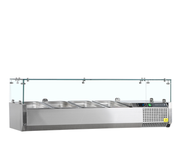 Vitrină ingrediente pizza inox VK38-120, 40 l, +2/+10°C Tefcold – vitrină frigorifică inox pentru ingrediente pizza, bucătărie profesională