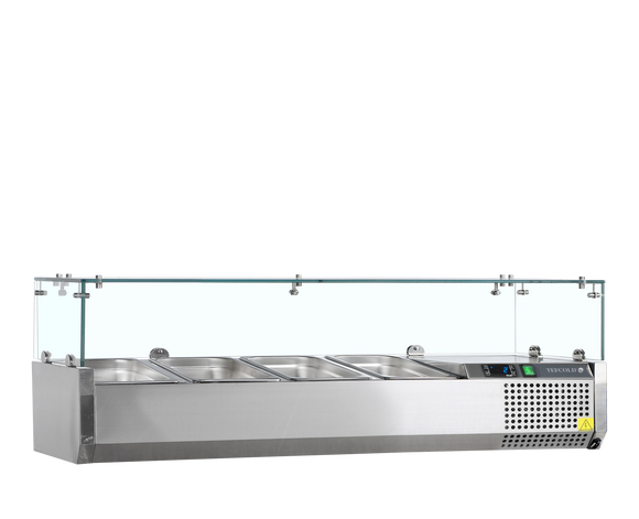 Vitrină ingrediente pizza inox VK38-120, 40 l, +2/+10°C Tefcold – vitrină frigorifică inox pentru ingrediente pizza, bucătărie profesională