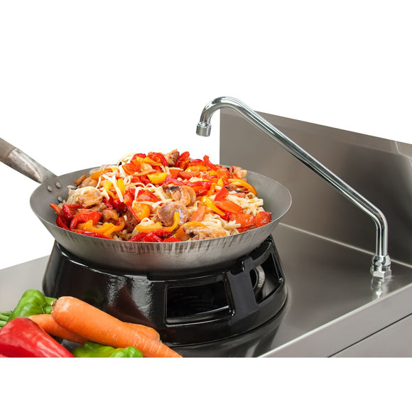 Wok asiatic cu 4 arzatoare, 4 x 21 kW, cu 2 robineti apa, baza deschisa, 200 cm Wok asiatic profesional cu 4
