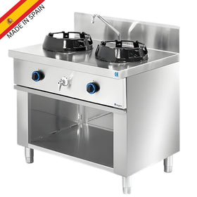 Wok asiatic cu 2 arzatoare, 2 x 21 kW, cu 1 robinet apa, baza deschisa, 100 cm Wok asiatic profesional cu 2
