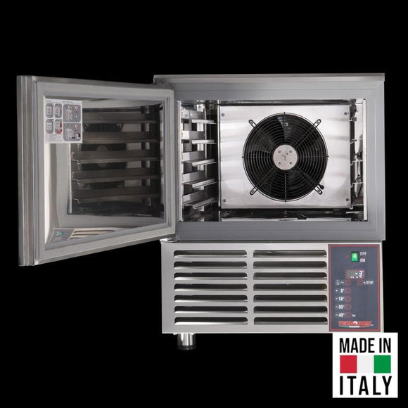 Abatitor racitor rapid Tecnodom Aladino digital 3 tavi GN 1/1 cu usa deschisa si ventilator - Made in Italy