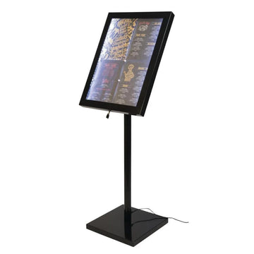 Stand meniu, panou informare, iluminare LED, suprafata 40x60 cm, inox vopsit, H 140 cm
