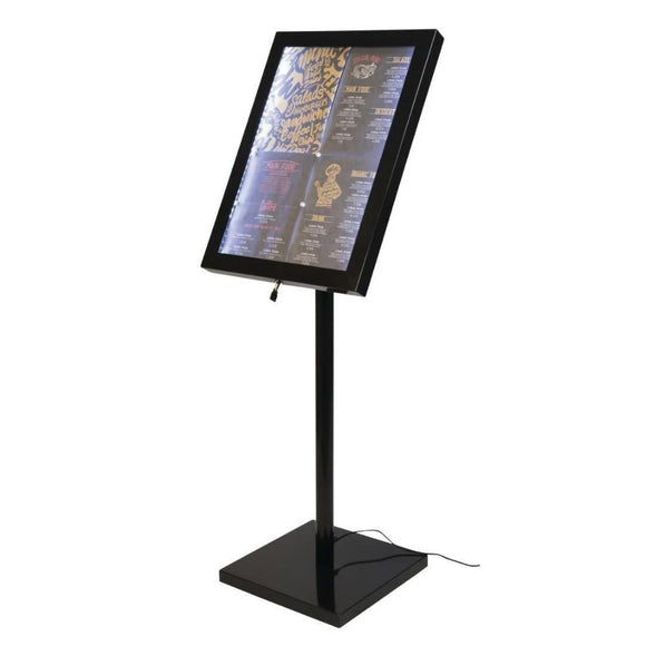 Stand meniu, panou informare, iluminare LED, suprafata 40x60 cm, inox vopsit, H 140 cm