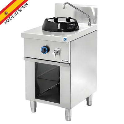Wok asiatic cu 1 arzator de 21 kW, cu 1 robinet apa, baza deschisa, 50 cm
