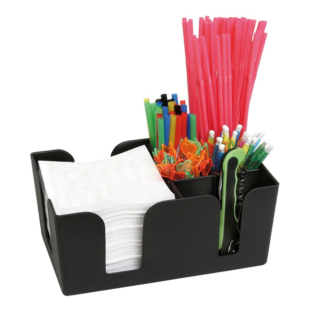 Organizator bar, bar caddy, 6 locasuri, plastic negru, 24x15xH11 cm