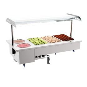 Bufet cald bain-marie, 3 GN 1/1, + 2 supiere de 17 L, de incastrat in blat, cu iluminare, 1,5 kW