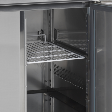Masa refrigerata inox 2 usi vedere laterala Tefcold – masă frigorifică inox pentru bucătărie profesională restaurant și HoReCa