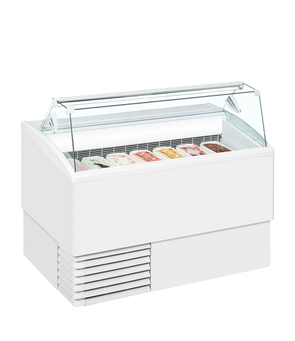 Vitrina inghetata ISETTA 7ST, expunere 7 cuve, alb, -16/-14 °C, racire statica, iluminare LED, 820W, clasa energetica B