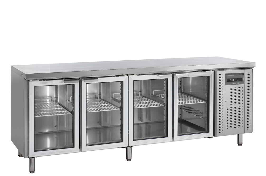 Masa refrigerata inox cu 4 usi cu sticla, temperatura +2 to +10°C, clasa energetica B