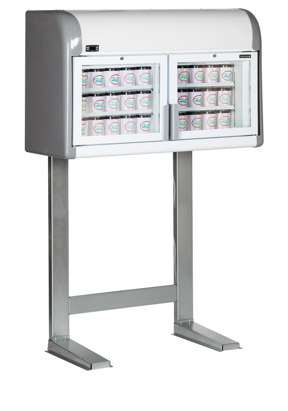 Expozitor de congelare alb, 170 l, -23/-18 °C, 2 uși din sticlă, racire statica, iluminare LED, puetere 212 W, clasa energetica C