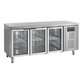 Masa refrigerata inox cu 3 usi cu sticla, temperatura +2 to +10°C, clasa energetica B