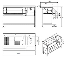 Cocktail bar station inox, 140 cm, cuva gheata, speed rack dublu, cuva spalare - 0