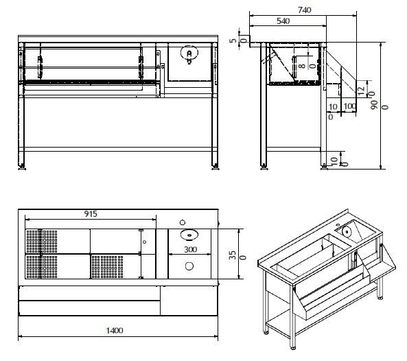 Cocktail bar station inox, 140 cm, cuva gheata, speed rack dublu, cuva spalare