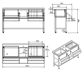 Cocktail bar station inox, 160 cm, cuva gheata, speed rack dublu, cuva spalare - 0
