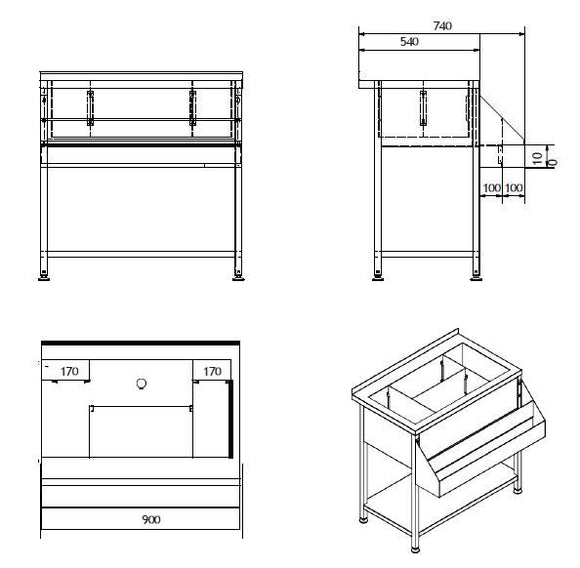 Cocktail bar station inox, 90 cm, cuva gheata, speed rack dublu.