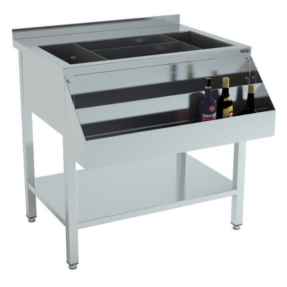 Cocktail bar station inox, 90 cm, cuva gheata, speed rack dublu.