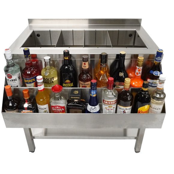 Cocktail bar station inox, 90 cm, cuva gheata, speed rack dublu.