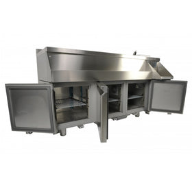 Cocktail bar station inox, refrigerat cu 3 usi, 170 cm, cuva gheata, speed rack, cuva spalare, suport blender - 0