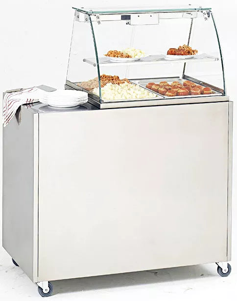 Carucior mobil din otel inoxidabil pentru vitrina bain-marie BMV 2 - dimensiuni 1060x615x920mm, capacitate incorporare o unitate