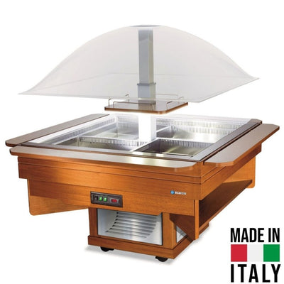 Vitrină Frigorifică Cupola (4 rafturi laterale, lemn nuc)
+3/+10°C | Static | 172x172 cm